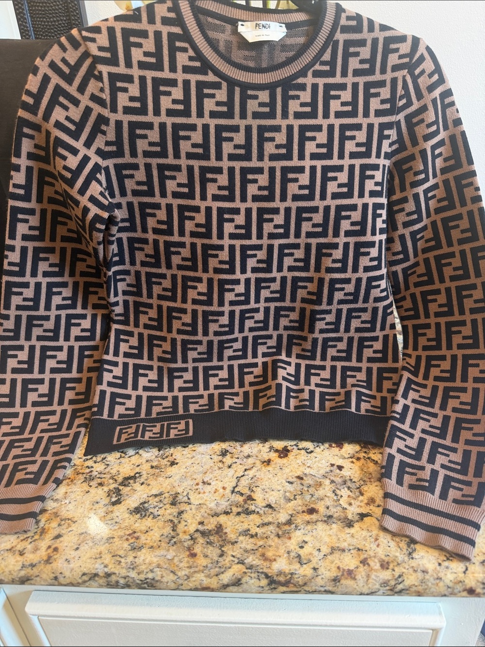 Fendi Brown and Black FF Logo Crewneck Sweater